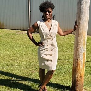 Tan Double Button Dress